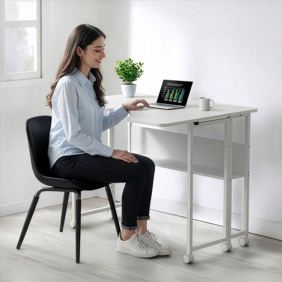 Bureau pliant / table Maclean, blanc, mobile, 100 x 73 cm, charge max. 50 kg, en angle, forme en L, MC-126 L/W