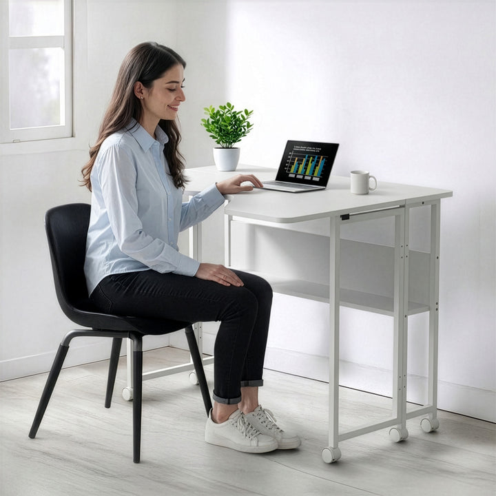 Bureau pliant / table Maclean, blanc, mobile, 100 x 73 cm, charge max. 50 kg, en angle, forme en L, MC-126 L/W