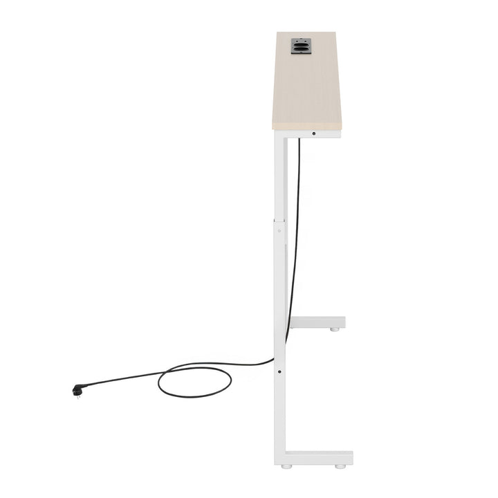 Console / table avec barre de recharge Maclean, blanche avec plateau clair, hauteur réglable de 62 à 83 cm, charge max. 25 kg, câble de 2,5 m, MC-140 W