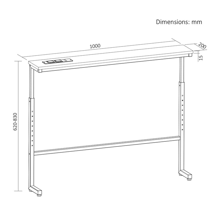 Console / table avec barre de recharge Maclean, blanche avec plateau clair, hauteur réglable de 62 à 83 cm, charge max. 25 kg, câble de 2,5 m, MC-140 W