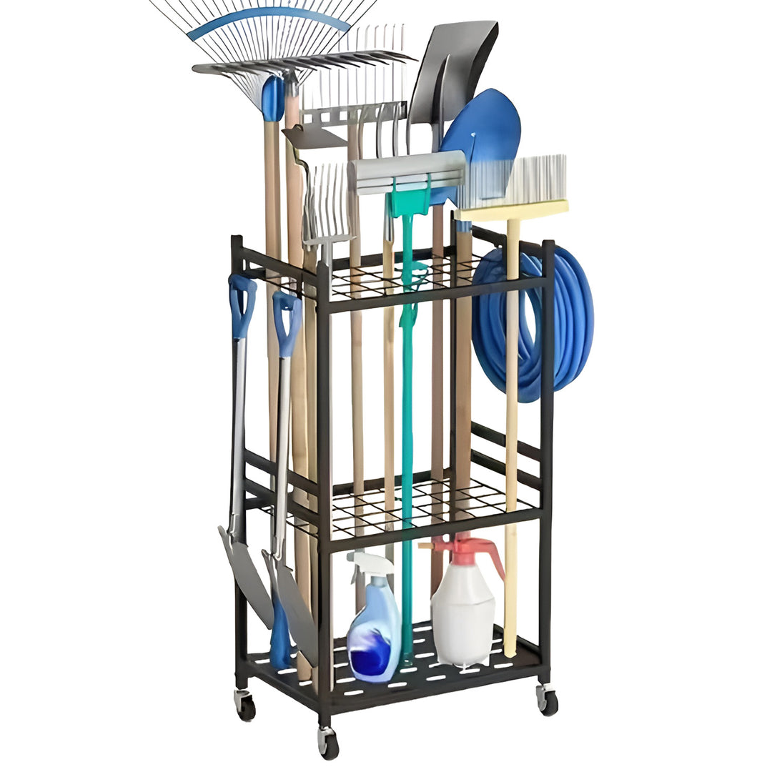 Support / chariot mobile pour outils de jardin Maclean, noir, dimensions 43 x 30 x 79 cm, charge max. 20 kg, MC-138