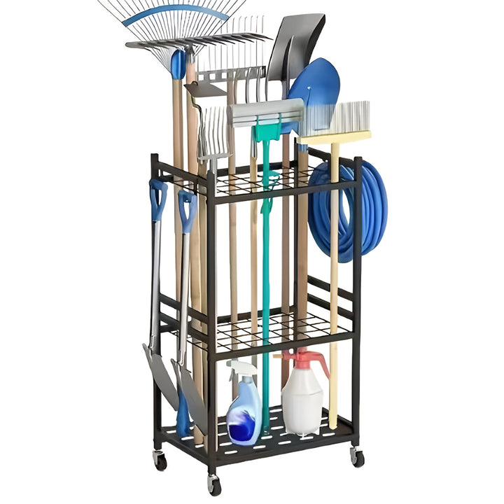 Support / chariot mobile pour outils de jardin Maclean, noir, dimensions 43 x 30 x 79 cm, charge max. 20 kg, MC-138