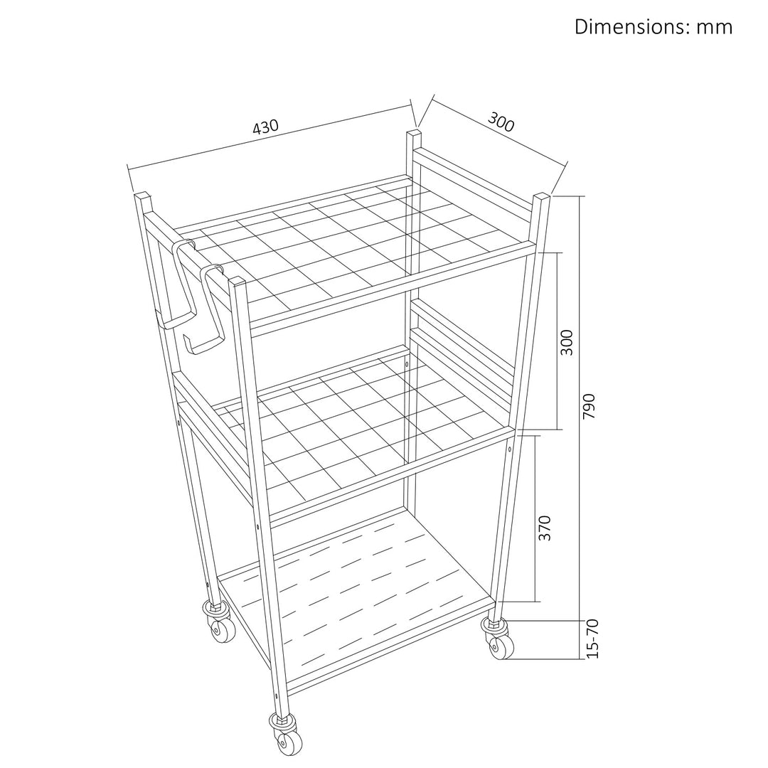 Support / chariot mobile pour outils de jardin Maclean, noir, dimensions 43 x 30 x 79 cm, charge max. 20 kg, MC-138