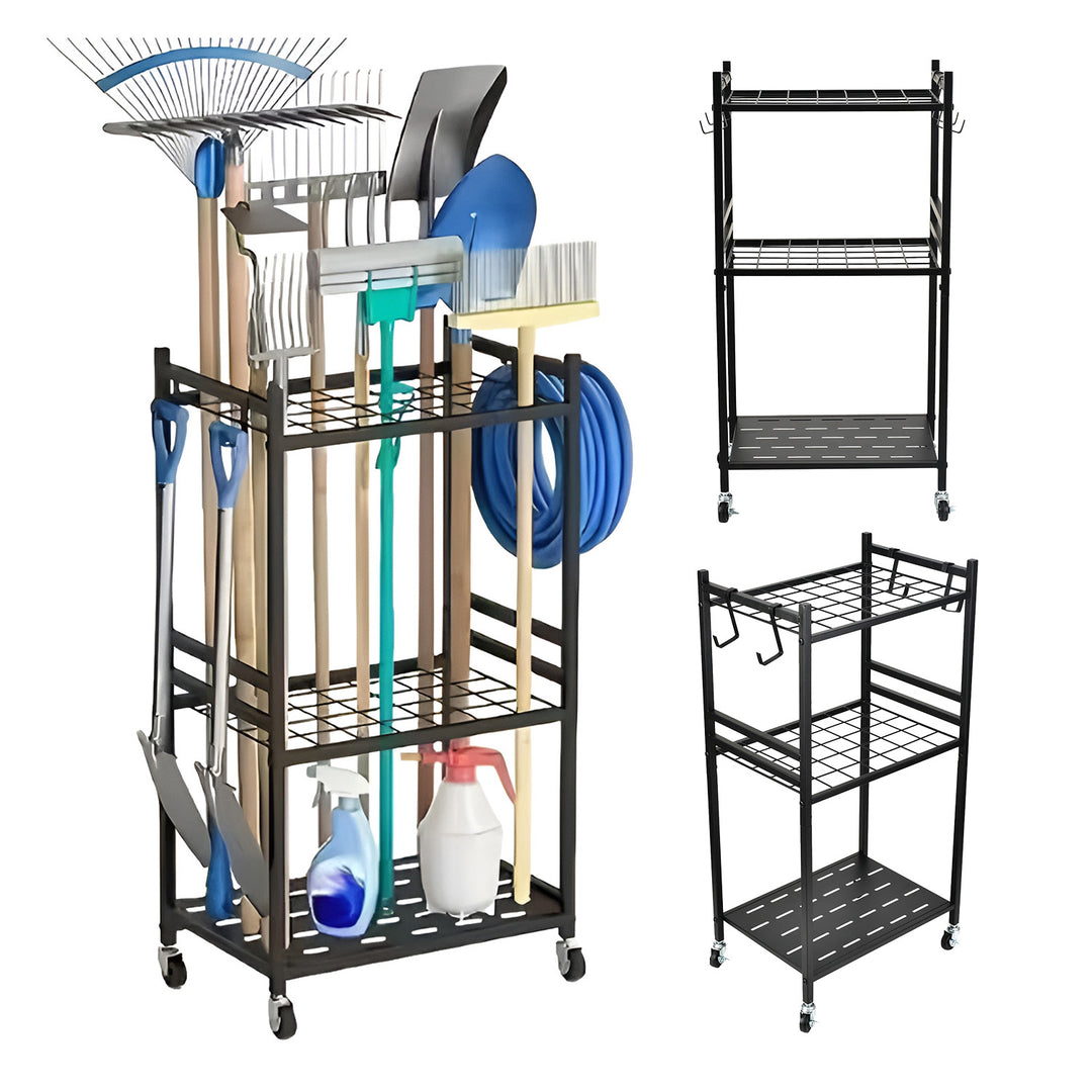 Support / chariot mobile pour outils de jardin Maclean, noir, dimensions 43 x 30 x 79 cm, charge max. 20 kg, MC-138