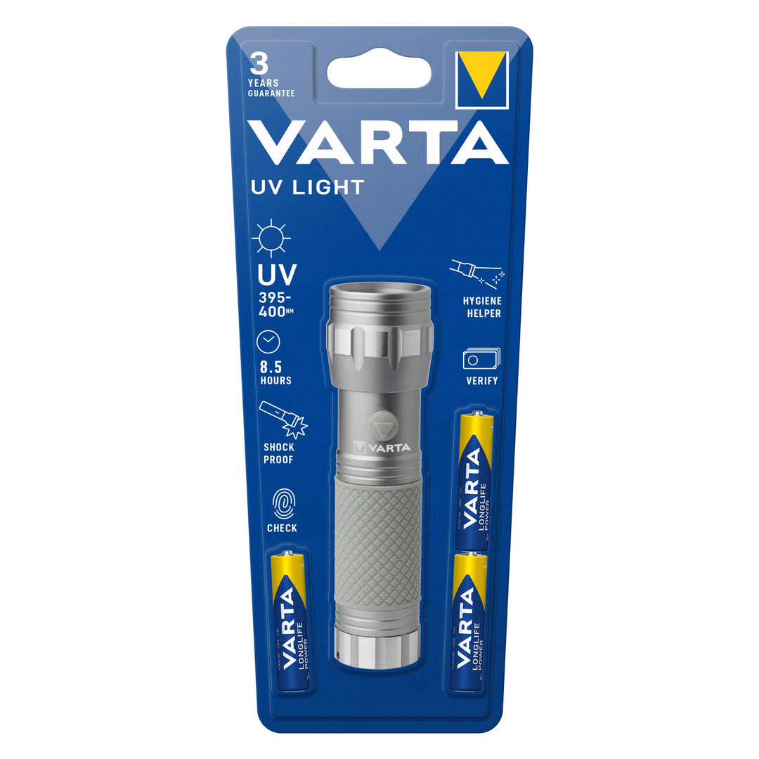 Lampe torche UV LED 15638 en aluminium, longueur d'onde UV 395-400 nm, technologie Multi LED + piles Varta fournies