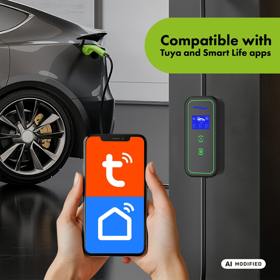 Chargeur pour véhicules électriques (EV) / hybrides rechargeables (PHEV) GreenBlue, portable, type 2, longueur de câble : 6,8 m, IP65, 11 kW, 220-380 V CA 50/60 Hz, 16 A, triphasé, GB1100