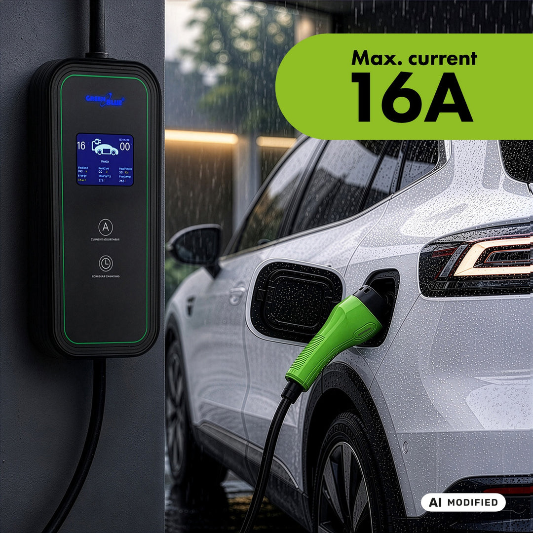 Chargeur pour véhicules électriques (EV) / hybrides rechargeables (PHEV) GreenBlue, portable, type 2, longueur de câble : 6,8 m, IP65, 11 kW, 220-380 V CA 50/60 Hz, 16 A, triphasé, GB1100