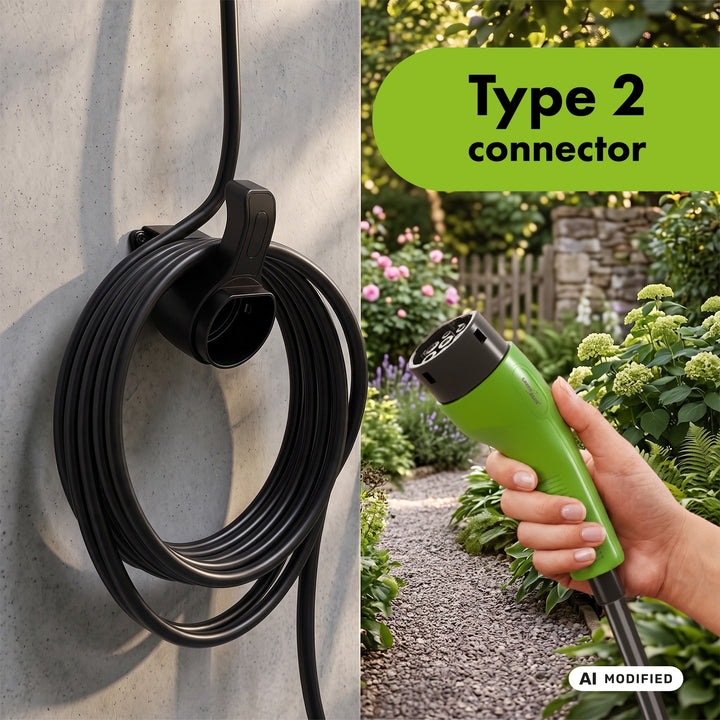 Chargeur pour véhicules électriques (EV) / hybrides rechargeables (PHEV) GreenBlue, portable, type 2, longueur de câble : 6,8 m, IP65, 11 kW, 220-380 V CA 50/60 Hz, 16 A, triphasé, GB1100
