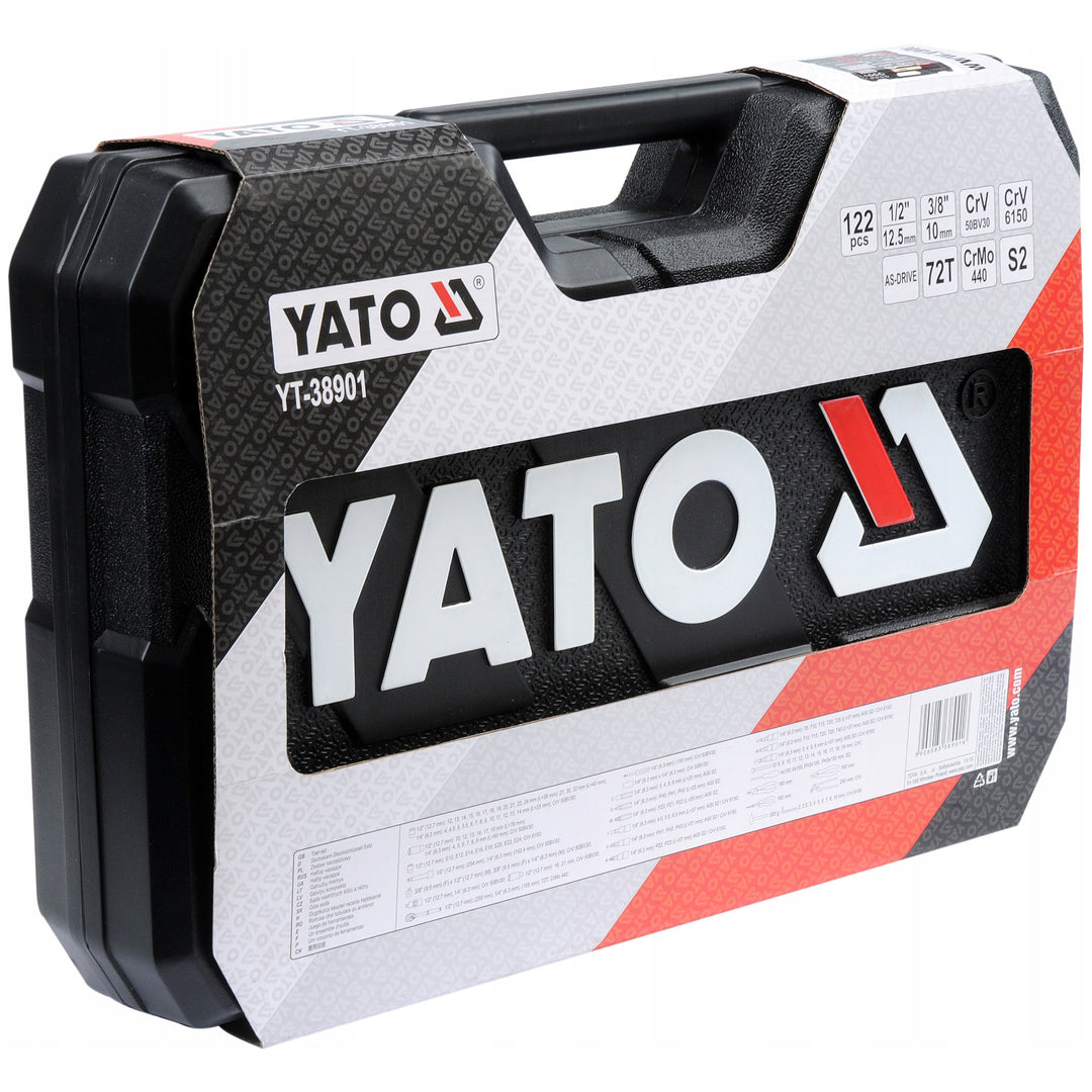 Coffret d'outils professionnel Yato, 122 pièces (clés à douille, douilles, tournevis, marteau), tournevis à embouts magnétiques et trempés, YT-38901