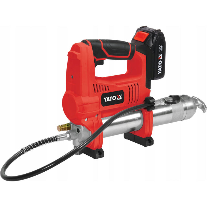 Pistolet à graisse sans fil Yato, livré avec un chargeur et une batterie de 3 Ah, pression de 620 bars, éclairage de travail LED intégré, puissance élevée et débit de 284 g/min, YT-07020