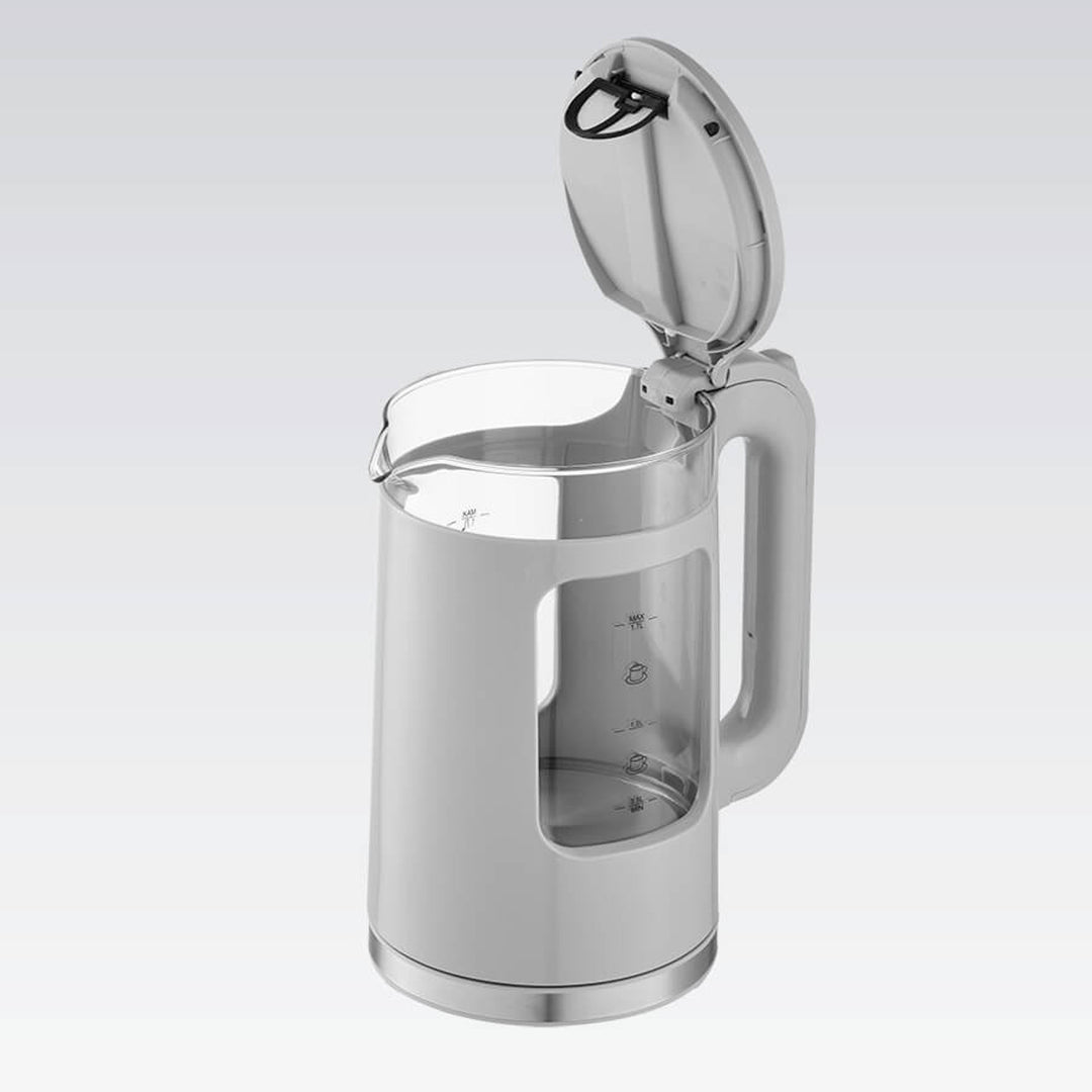 Bouilloire électrique en verre Maestro, capacité 1,7 L, puissance 2200 W, indicateur de niveau d'eau, éclairage LED, socle pivotant, couleur grise, MR-065-GREY