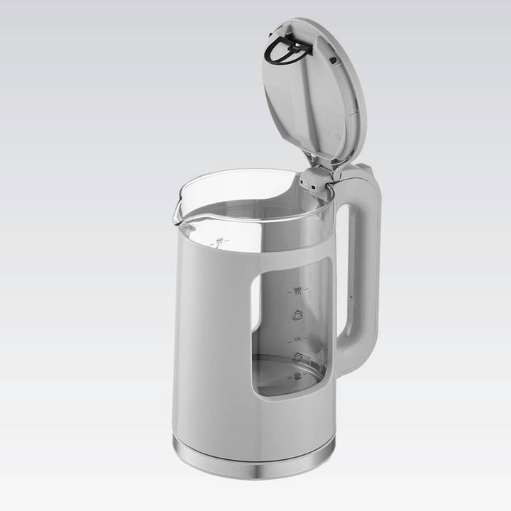 Bouilloire électrique en verre Maestro, capacité 1,7 L, puissance 2200 W, indicateur de niveau d'eau, éclairage LED, socle pivotant, couleur grise, MR-065-GREY