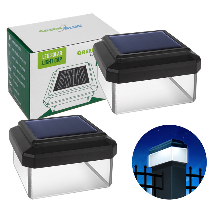 Lampe solaire LED sur poteau GreenBlue, 60 x 60 mm, auvent en forme d'enveloppe, GB126, 2 pièces