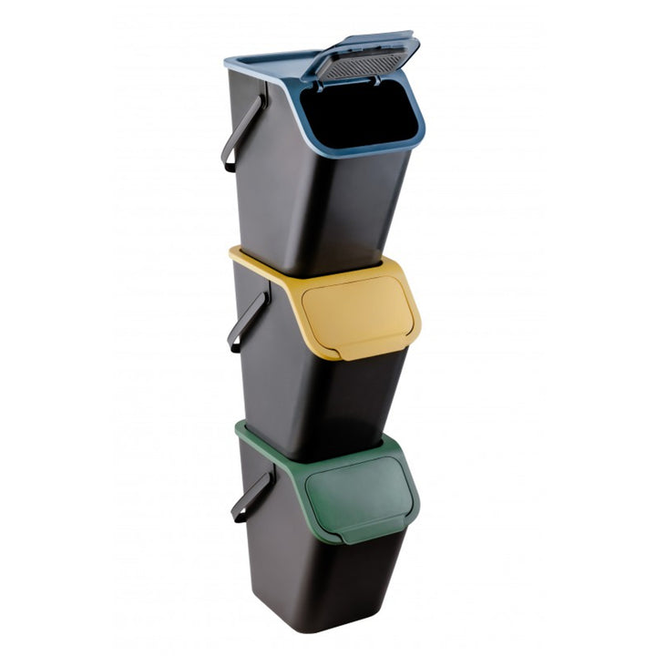 Lot de 3 poubelles de tri sélectif 25 l Practic Bini + 5 filtres à charbon