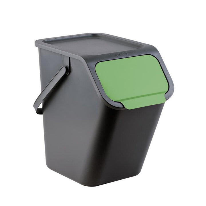 Lot de 4 bacs BINI noirs de 25 l, avec couvercle noir, couleur des volets : jaune, bleu, vert, marron + 5 filtres à charbon