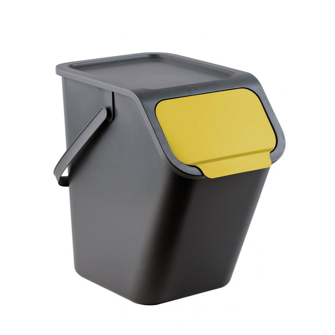 Lot de 4 bacs BINI noirs de 25 l, avec couvercle noir, couleur des volets : jaune, bleu, vert, marron + 5 filtres à charbon