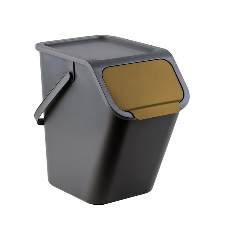 Lot de 4 bacs BINI noirs de 25 l, avec couvercle noir, couleur des volets : jaune, bleu, vert, marron + 5 filtres à charbon