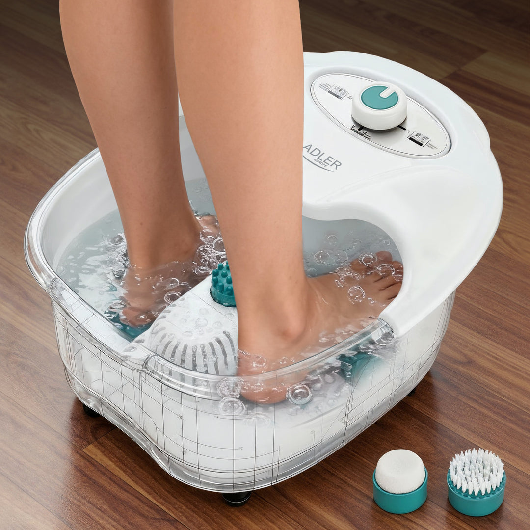 Appareil de massage des pieds Adler, massage à bulles, par vibrations et chauffant, infrarouge, 4 rouleaux + 3 embouts, AD 2167 White