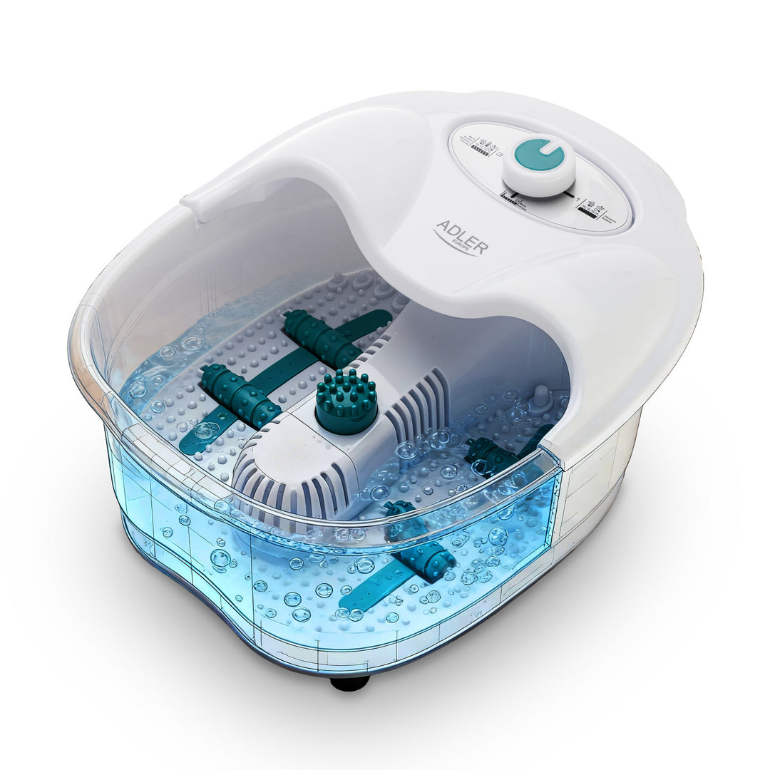 Appareil de massage des pieds Adler, massage à bulles, par vibrations et chauffant, infrarouge, 4 rouleaux + 3 embouts, AD 2167 White