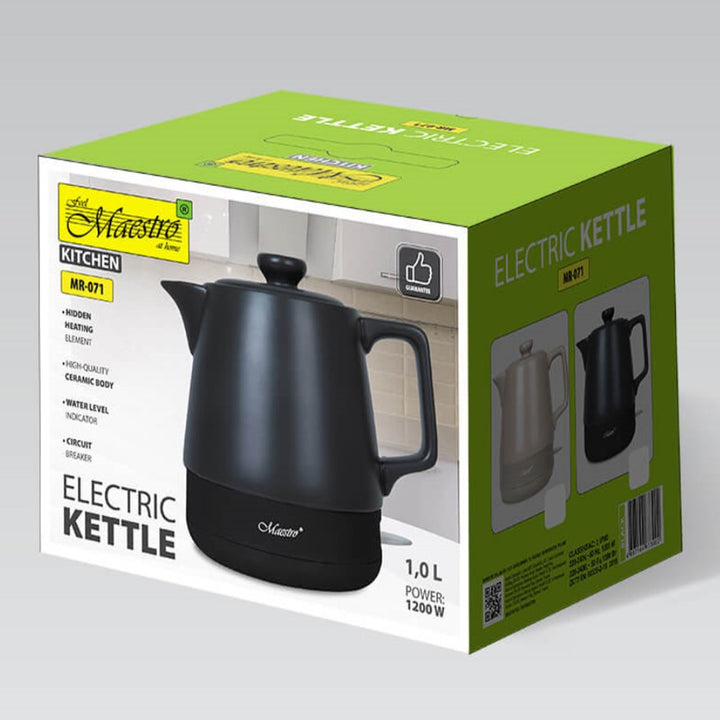 Bouilloire en céramique Maestro, capacité 1 l, puissance 1 200 W, couleur noire, MR-071