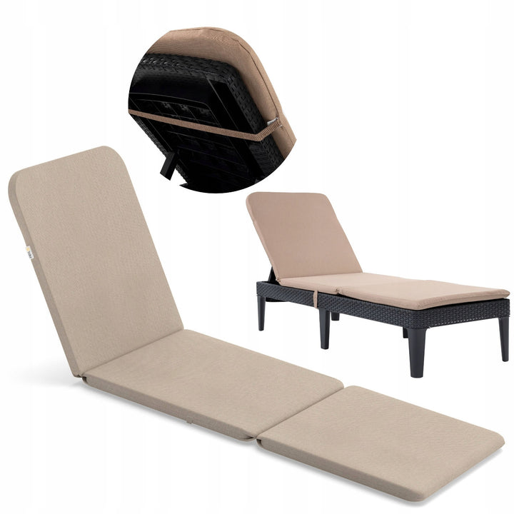 Coussin pour chaise longue Jaipur, couleur beige, tissu S-550 mélangé, dimensions 190 x 60 cm, deux systèmes de fixation, imperméable, lavable en machine, mélangé S-21