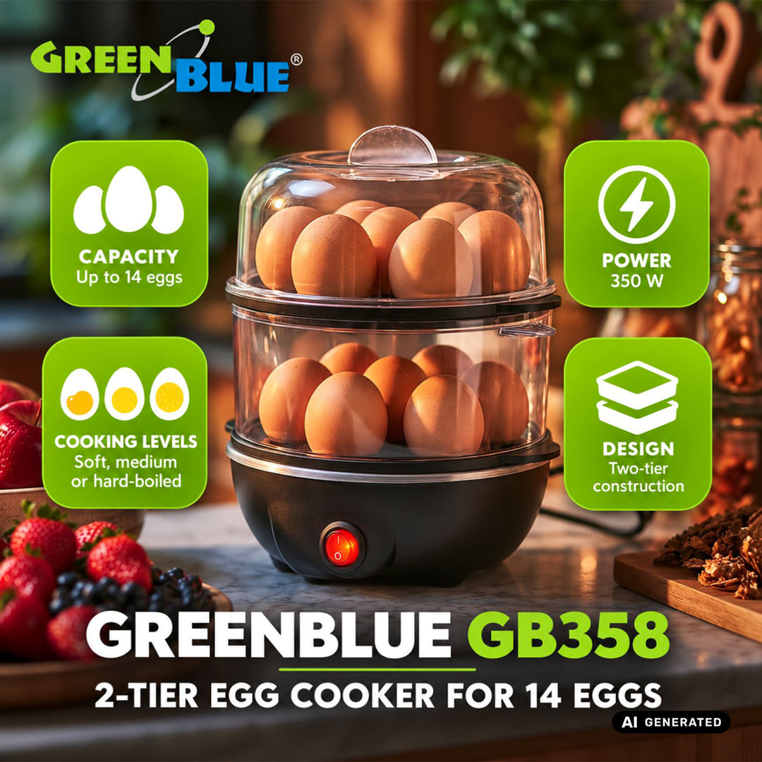 Cuisinière à œufs à 2 niveaux pour 14 œufs GreenBlue, puissance 350 W, jusqu'à 14 œufs, 220-240 V~, 50/60 Hz, GB358