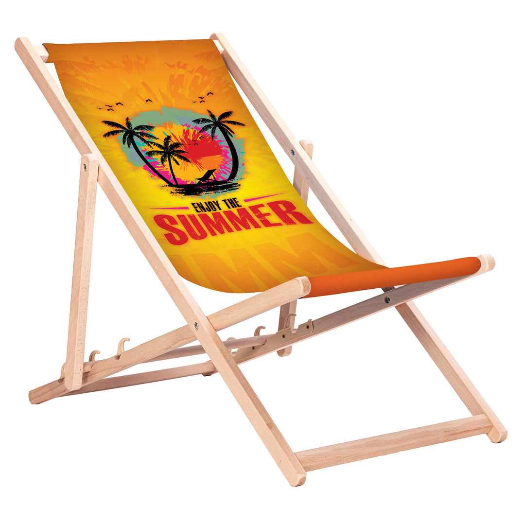 Chaise longue classique en hêtre GreenBlue GB183, motif « Enjoy The Summer »