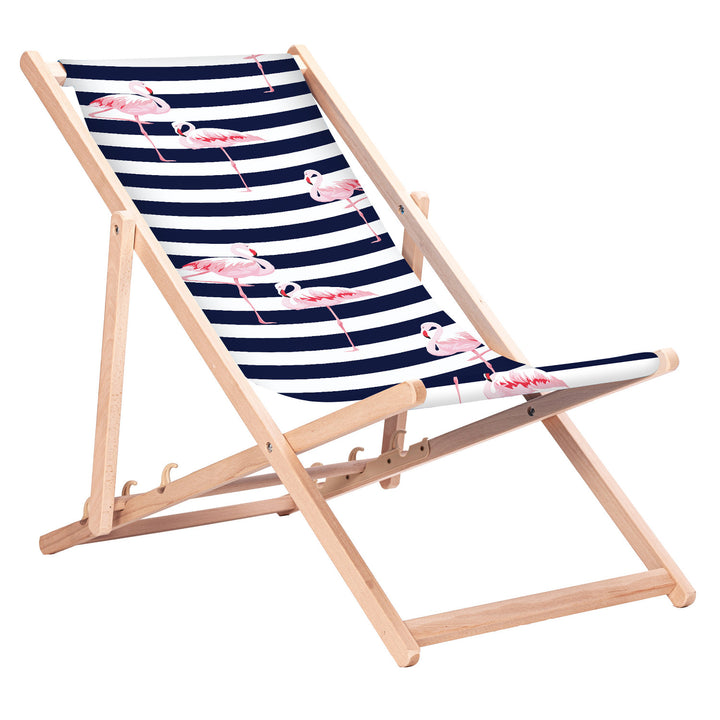 Chaise longue classique en hêtre GreenBlue GB183, motif imprimé Flaming