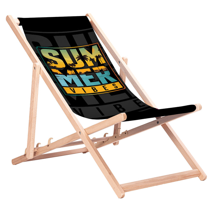 Chaise longue classique en hêtre GreenBlue GB183, motif imprimé « Summer Vibes »
