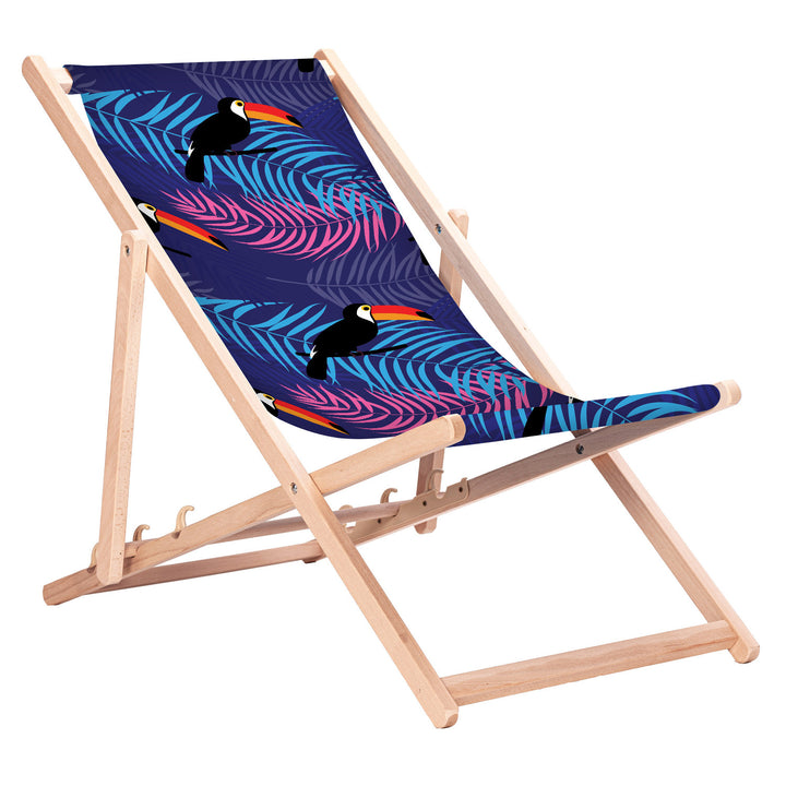 Chaise longue classique en hêtre GreenBlue GB183, motif « Toucan »