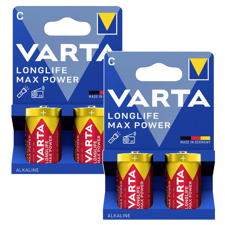 4 piles alcalines R-14 R14 C 1,5 V Varta Longlife Max Power