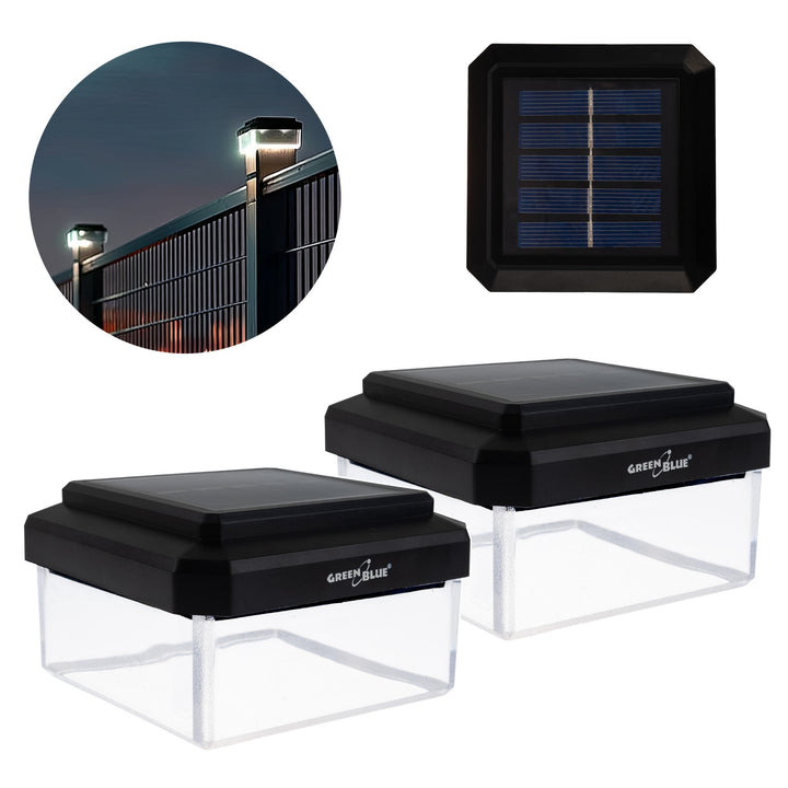 Lampe solaire LED sur poteau GreenBlue, 80 x 80 mm, auvent en forme d'enveloppe, 3200 K, GB127 WW, lot de 2