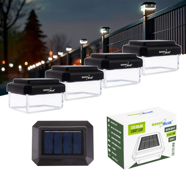 Lampe solaire LED sur poteau GreenBlue, 60 x 40 mm, capot en forme d'enveloppe, 3200 K, GB125 WW, lot de 4