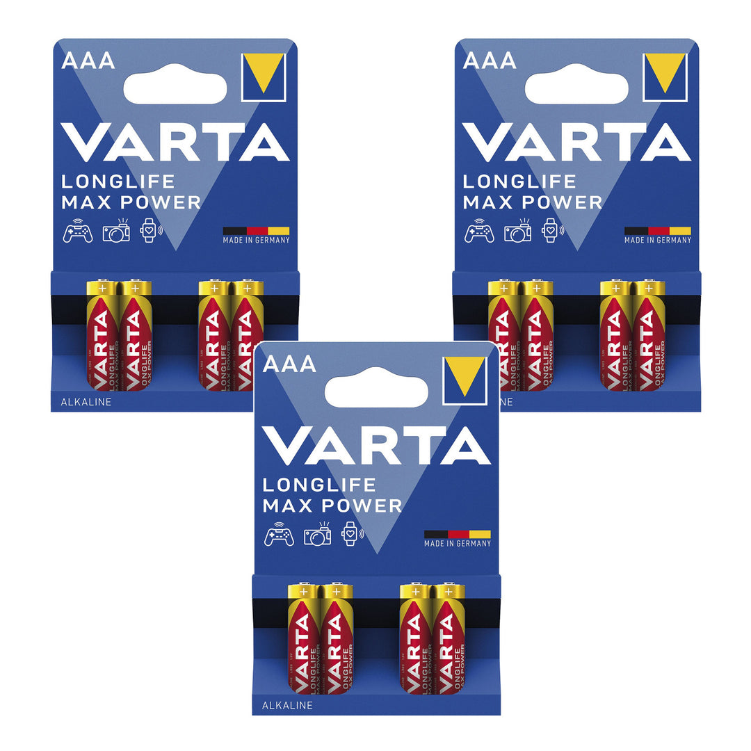 12 piles R-03 R03 AAA 1,5 V alcalines Varta Longlife Max Power