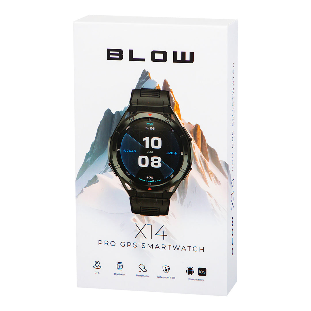 Montre connectée BLOW X14 Pro, écran AMOLED de 1,43 pouces, batterie de 490 mAh, GPS, 4 Go de RAM et 256 Mo de mémoire, fonctions de suivi de la santé, 2 couleurs de bracelet, 89-016#