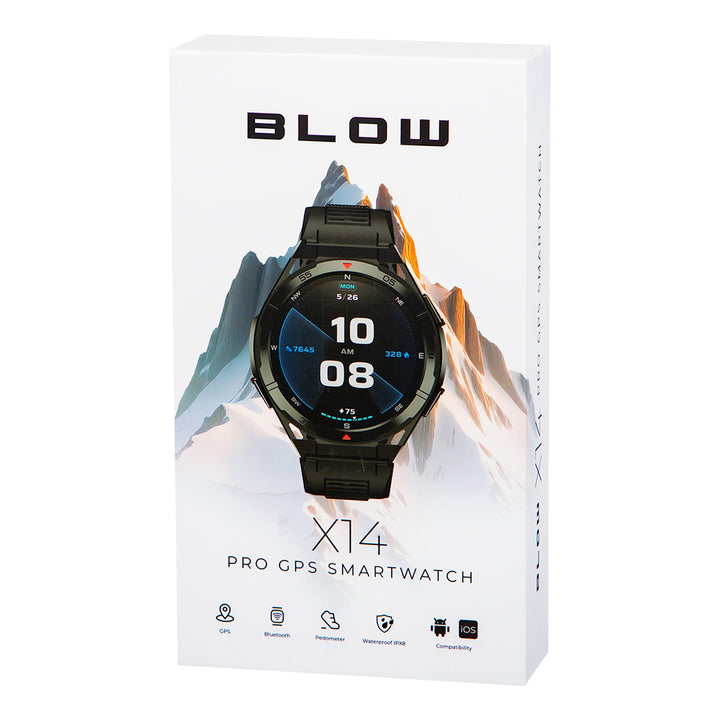 Montre connectée BLOW X14 Pro, écran AMOLED de 1,43 pouces, batterie de 490 mAh, GPS, 4 Go de RAM et 256 Mo de mémoire, fonctions de suivi de la santé, 2 couleurs de bracelet, 89-016#