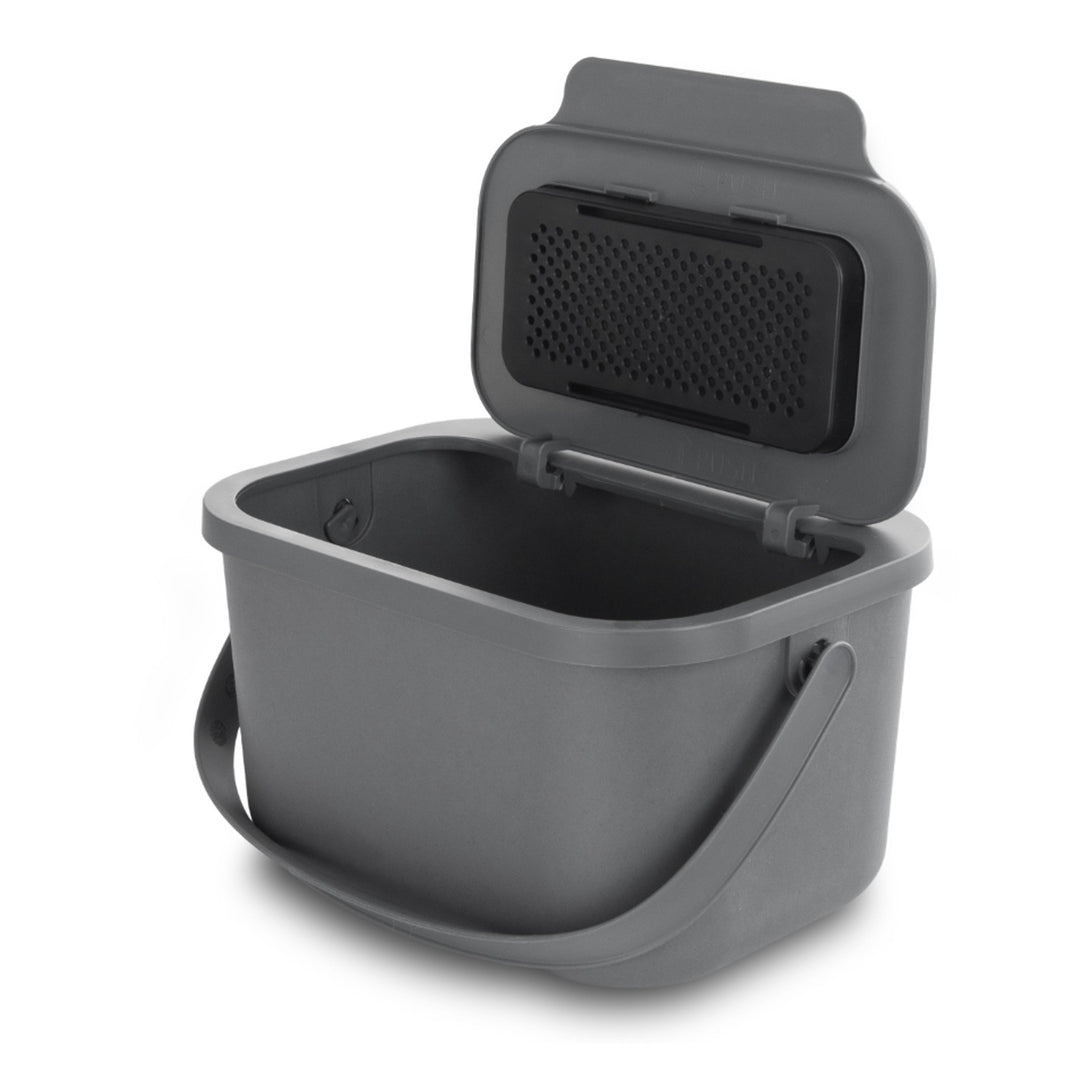 Poubelle pour déchets organiques, capacité 4,5 litres, grise, Mini Bini + 5 filtres à charbon Practic