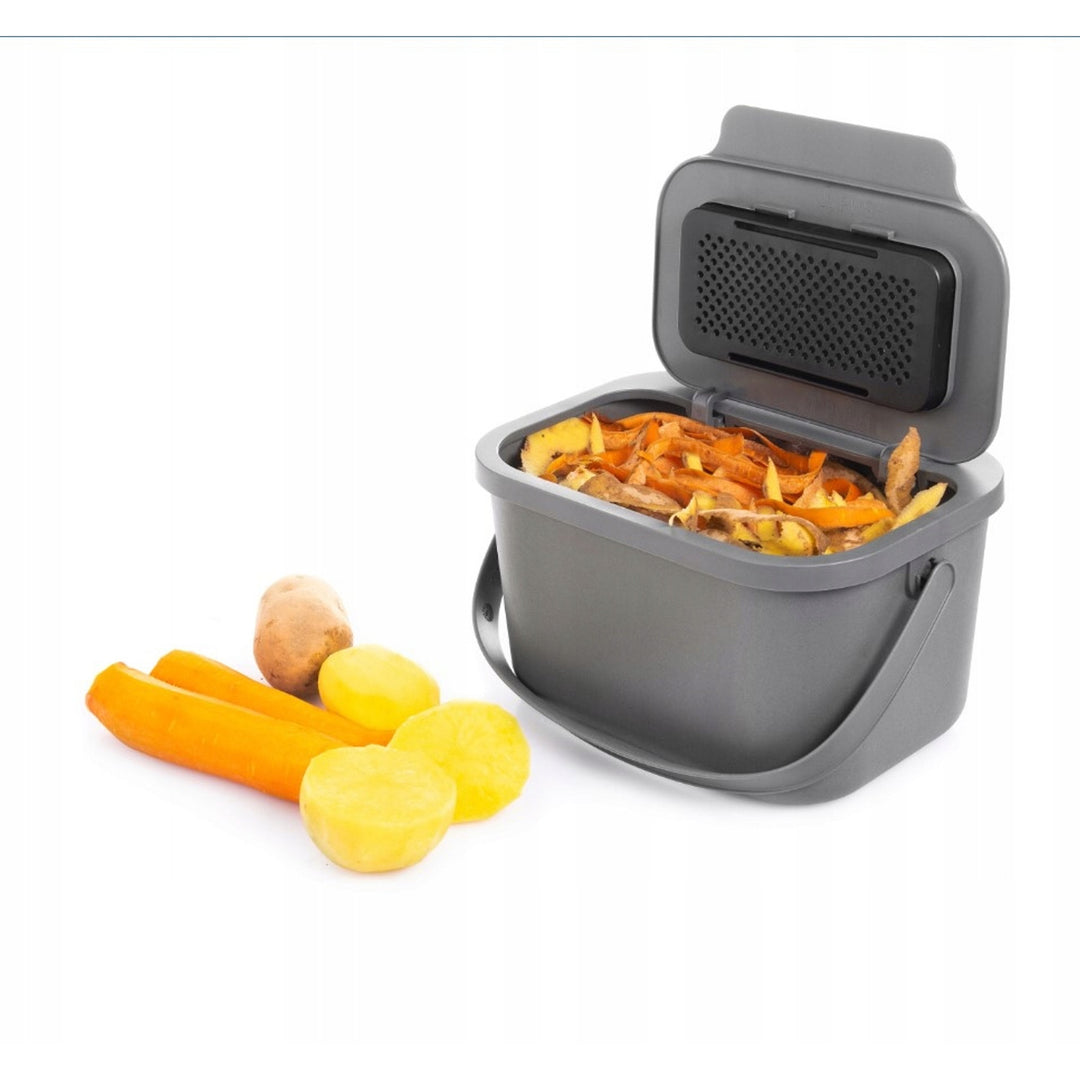 Poubelle pour déchets organiques, capacité 4,5 litres, grise, Mini Bini + 5 filtres à charbon Practic