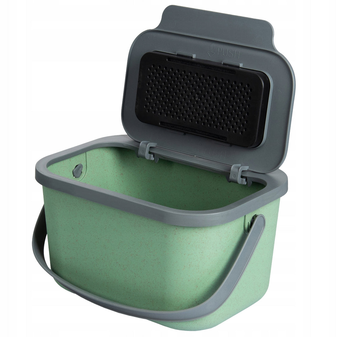 Poubelle pour déchets organiques, capacité 4,5 litres, verte avec couvercle gris, Mini Bini + 5 filtres à charbon Practic
