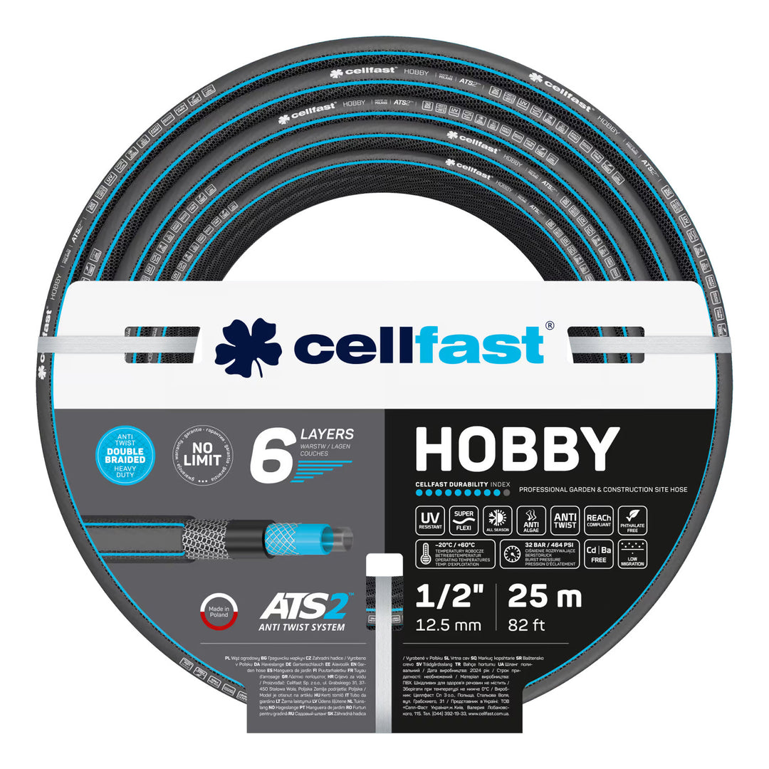 Chariot pour tuyau Cellfast Aluplus 1/2" 60 m + tuyau d'arrosage Cellfast Hobby ATS2 1/2" 25 m