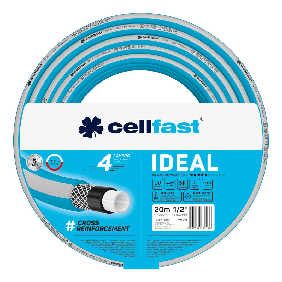 Chariot pour tuyau Cellfast Aluplus 1/2" 60 m + Tuyau d'arrosage Cellfast IDEAL 1/2" 20 m + Kit avec arroseur droit Cellfast Basic 1/2"