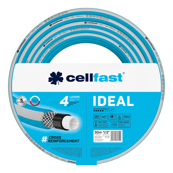 Chariot pour tuyau Cellfast Aluplus 1/2" 60 m + Tuyau d'arrosage Cellfast IDEAL 1/2" 30 m + Kit avec arroseur droit Cellfast Basic 1/2"