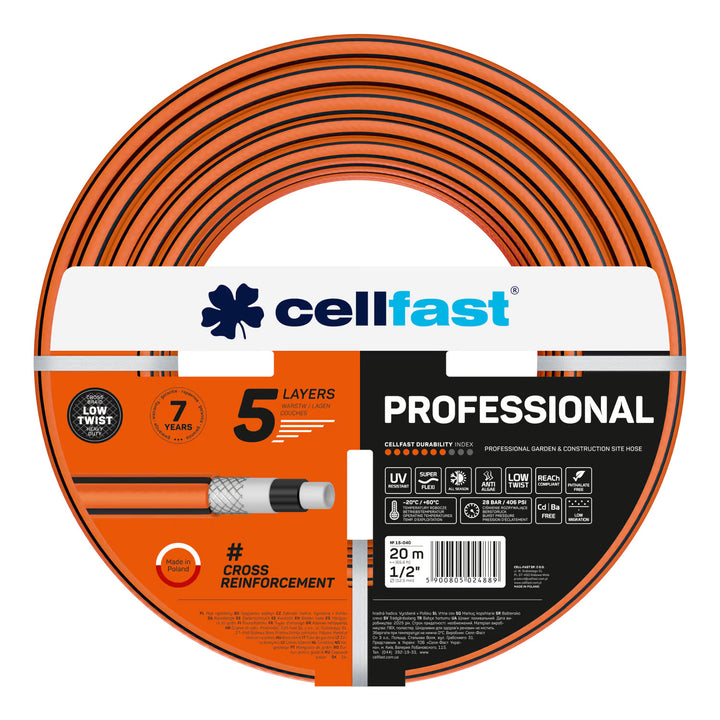 Chariot pour tuyau Cellfast Aluplus 1/2" 60 m + Tuyau d'arrosage Cellfast PROFESSIONAL 1/2" 20 m + Kit avec arroseur droit Cellfast Basic 1/2"