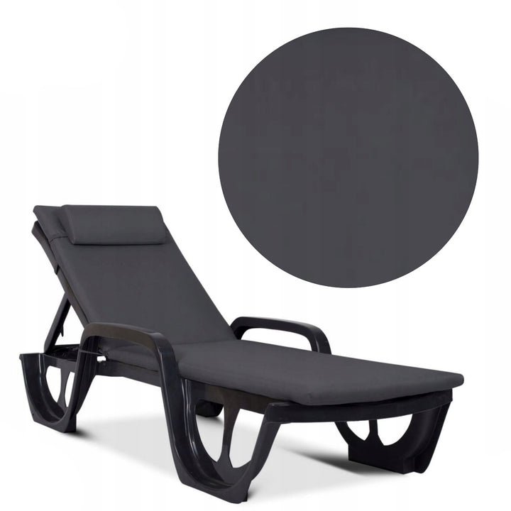 Coussin pour transat Madera, couleur gris foncé, tissu S-500, dimensions 190 x 55 cm, fixation par sangle élastique, imperméable, Madera S-49