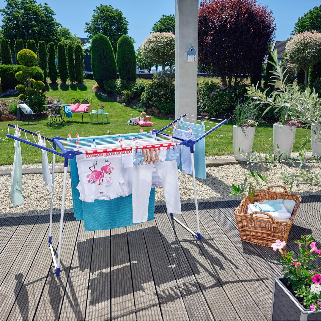 Séchoir à linge Pegasus 180 Solid de Leifheit, longueur des cordes : 18 m, pieds parallèles stables, résistant aux intempéries, 2 crochets à linge, 81514