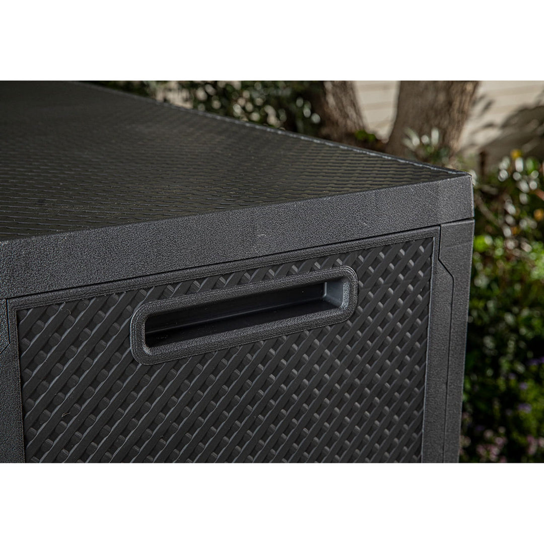 Coffre de jardin Keter Emily, capacité 277 L, couleur anthracite, charge maximale 20 kg, résistant aux intempéries, équipé de poignées et de roulettes, 249722