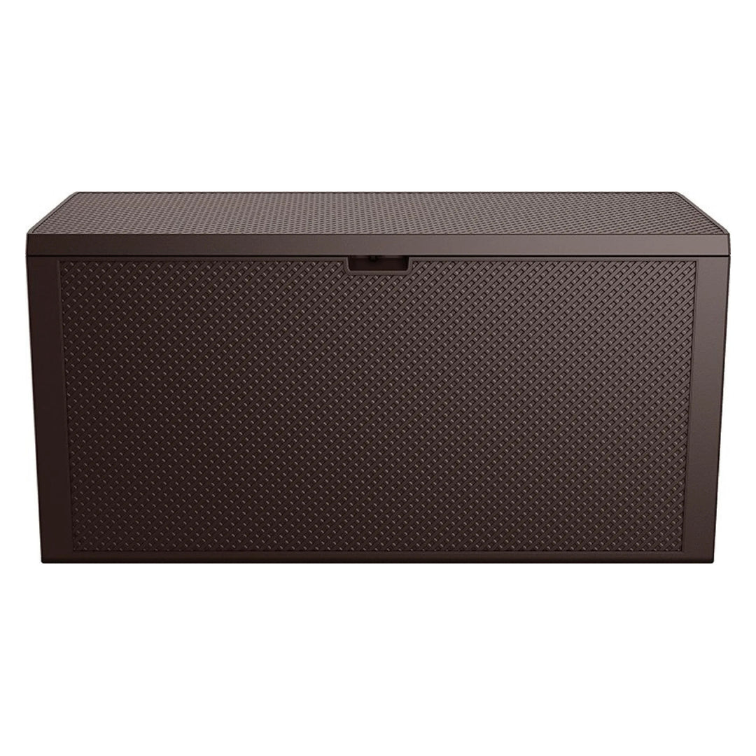 Coffre de jardin Keter Emily, capacité 277 L, couleur marron, charge maximale 20 kg, résistant aux intempéries, équipé de poignées et de roulettes, 249719
