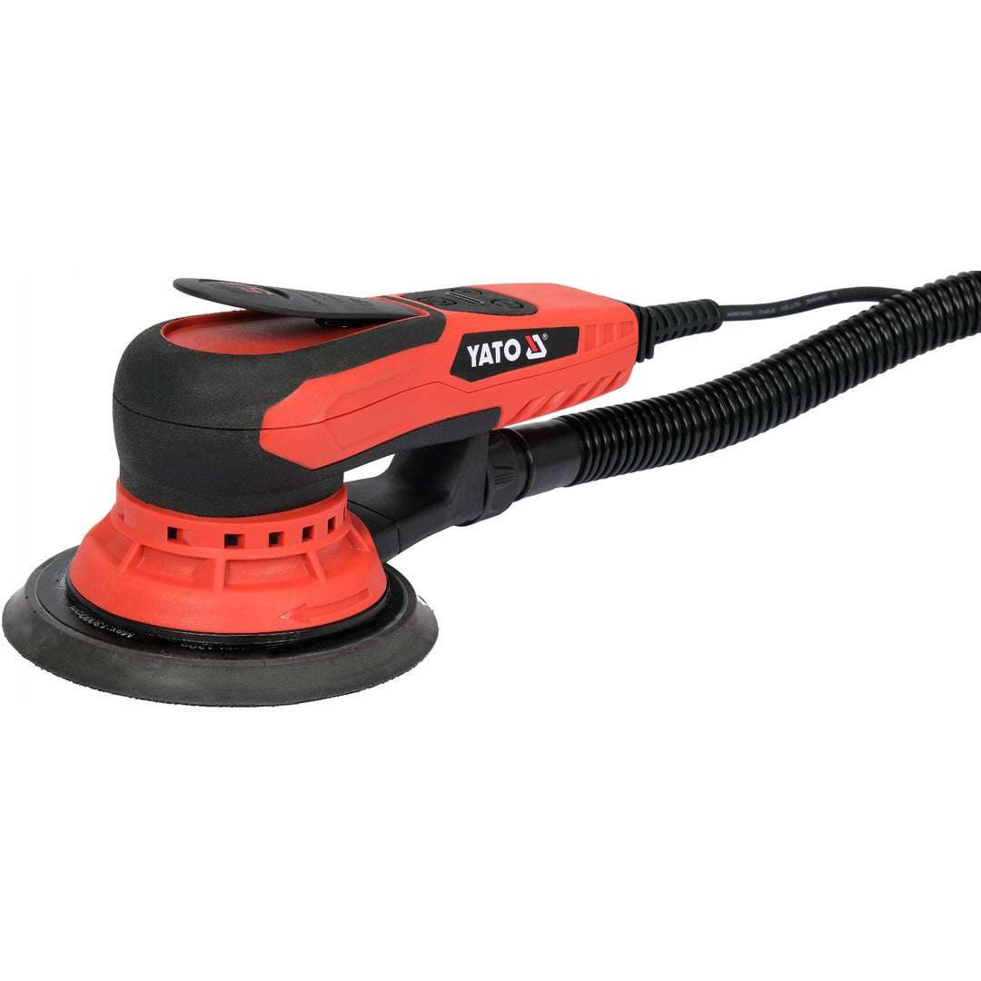 Ponceuse excentrique Yato, 150 mm, puissance 350 W, vitesse 4 000-10 000 tr/min, longueur de câble 3 m, possibilité de raccorder un aspirateur, YT-82206