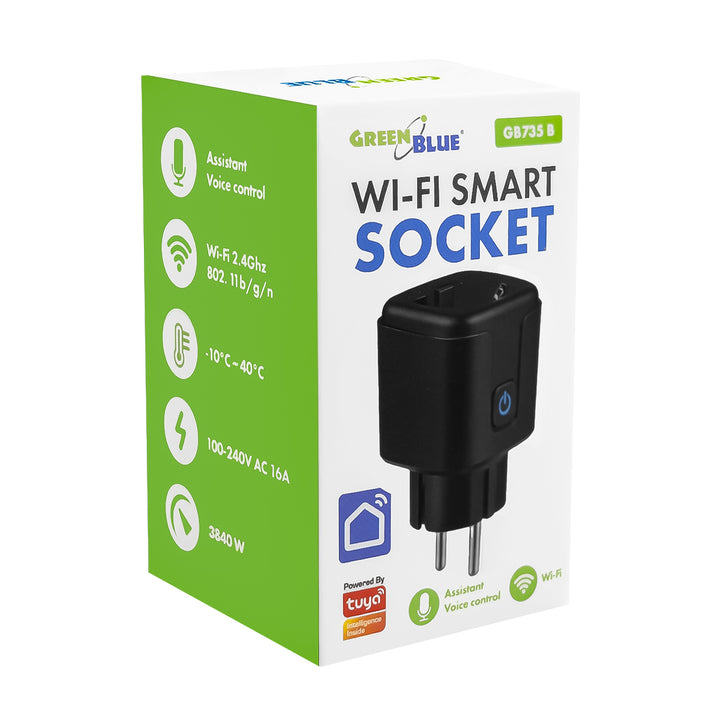 Prise WiFi GreenBlue à commande à distance, compatible Android/iOS/Alexa/Google Home, minuterie, wattmètre, max. 16 A/3 840 W, GB735 B, lot de 2