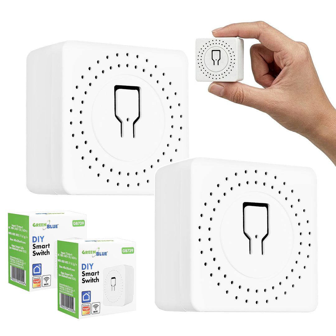 Relais Wi-Fi encastrable GreenBlue, compatible Android/iOS/Alexa/Google Home, 100-240 V CA, 50/60 Hz, 16 A max., pour LED 150 W, GB739, lot de 2